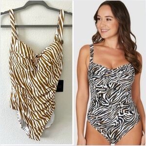 NWT Nip Tuck Joanne Tummy Control One Piece Swimsuit Zebra Animal Print US 10